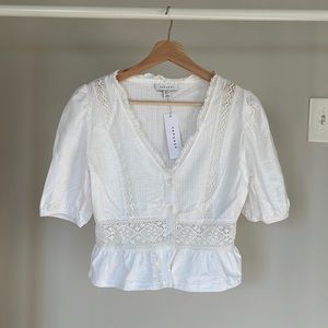 NWT Topshop | Short - Sleeve White Lace Peplum Blouse | Size 4